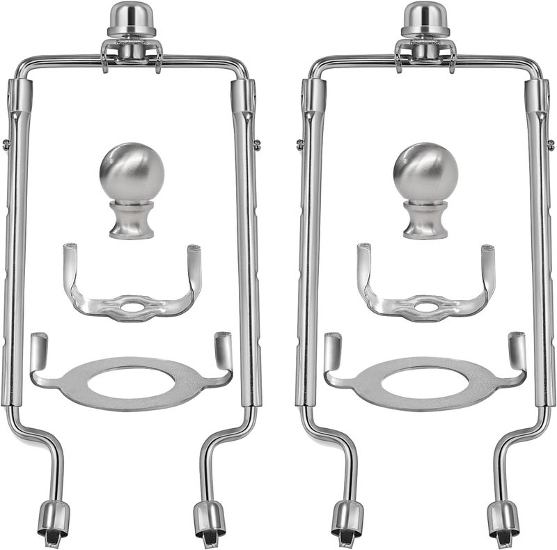 EMNOOTI 7 8 9 10 inch Lamp Shade Harp Holder,Adjustable Lamp Harp Kit,Fit Both Standard Lamp Rod and E26 Light Base UNO Fitter Adapter,with 2 Shade Attaching Finial Top (Silver Color - 2 Set) - Image 1